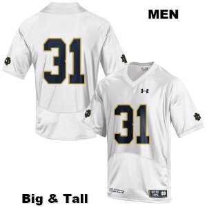 Notre Dame Fighting Irish Men's Jack Lamb #31 White Under Armour No Name Authentic Stitched Big & Tall College NCAA Football Jersey APE1799LL